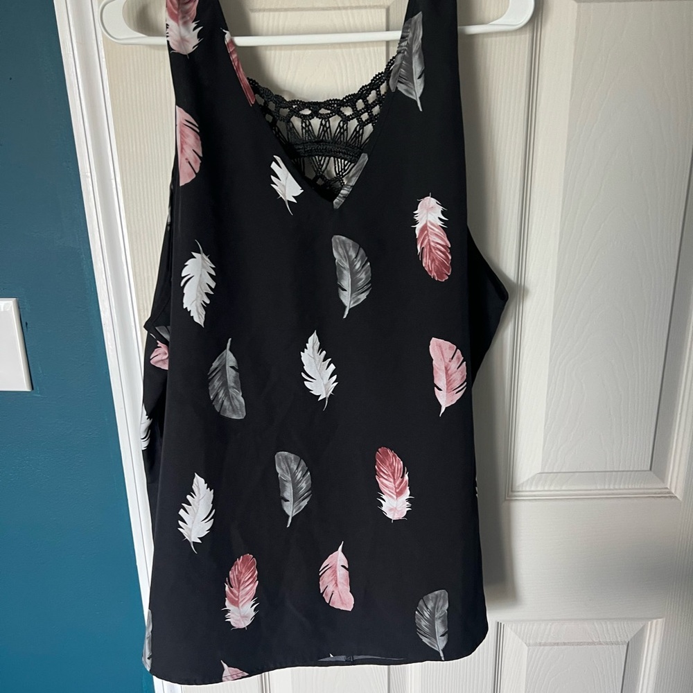 Black Feather Print Women's Top